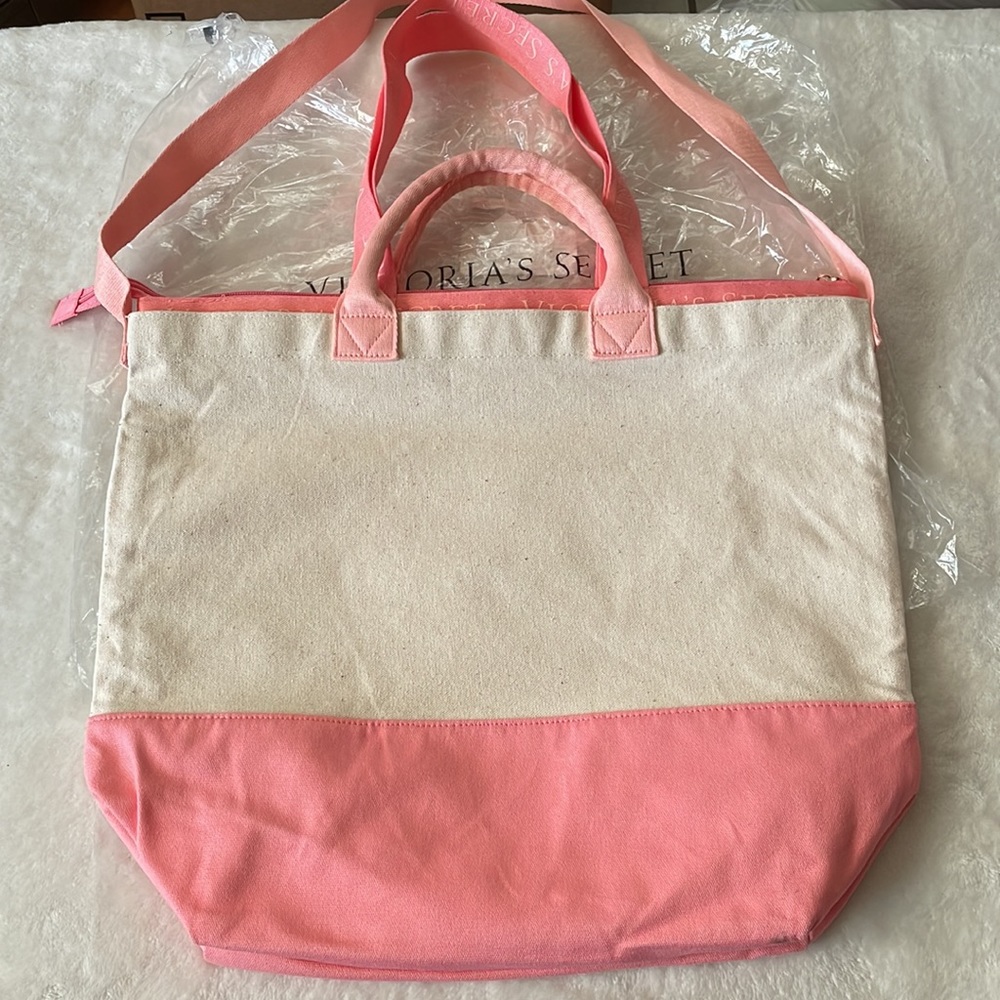 Victoria’s Secret Tote Bag Pink/Cream  Color 2 in 1 Insulated Cooler - Picture 4 of 16